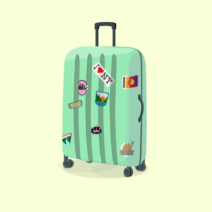 Illustration Koffer mit Reiseziel-Klebern